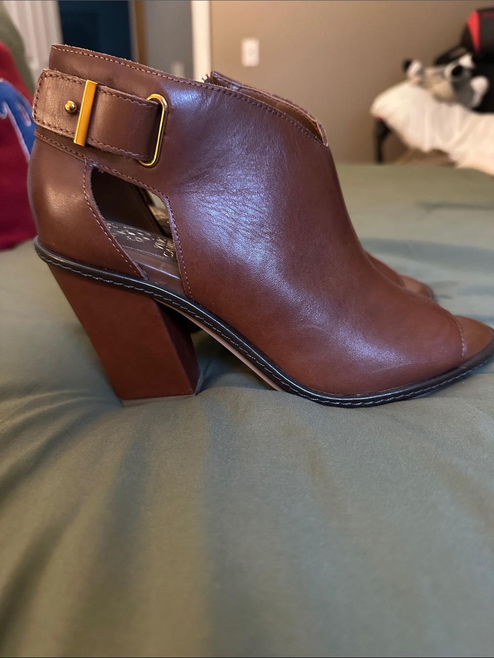 Vince Camino-Brown Leather Open-Side High Heel Booties